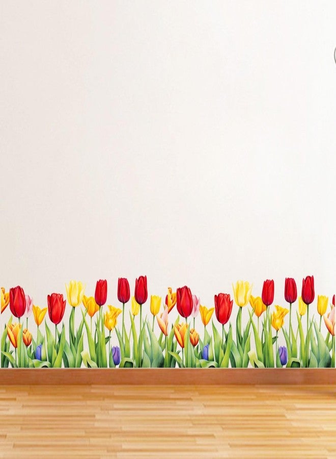 Sticker Studio ملصقات جدارية من الفينيل PVC بتصميم زهرة التوليب والعشب والفراشات من Sticker Studio، مثالية لتزيين المنزل - مناسبة لغرفة المعيشة، غرفة النوم، الردهة، غرفة الأطفال، غرفة اللعب (المقاس: 51 سم × 50 سم) - Image 4